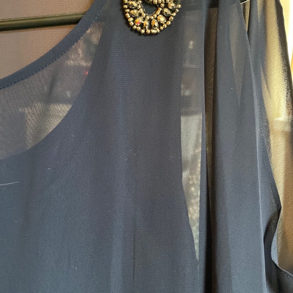 R&M Richards Black Petite 12P Open Shoulder Pleated Dress with Shoulder Bling - Picture 11 of 11